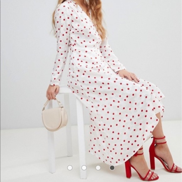 NWT ASOS Midi Long Sleeve Wrap Jacquard Dress - Picture 3 of 7